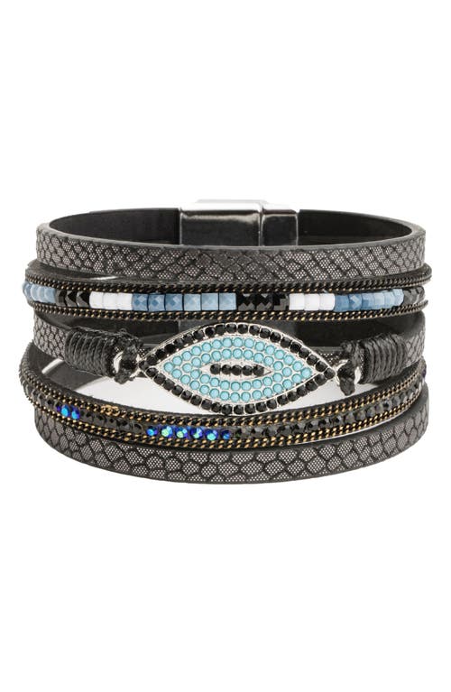 Shop Saachi Beaded Vegan Leather Evil Eye Bracelet In Black