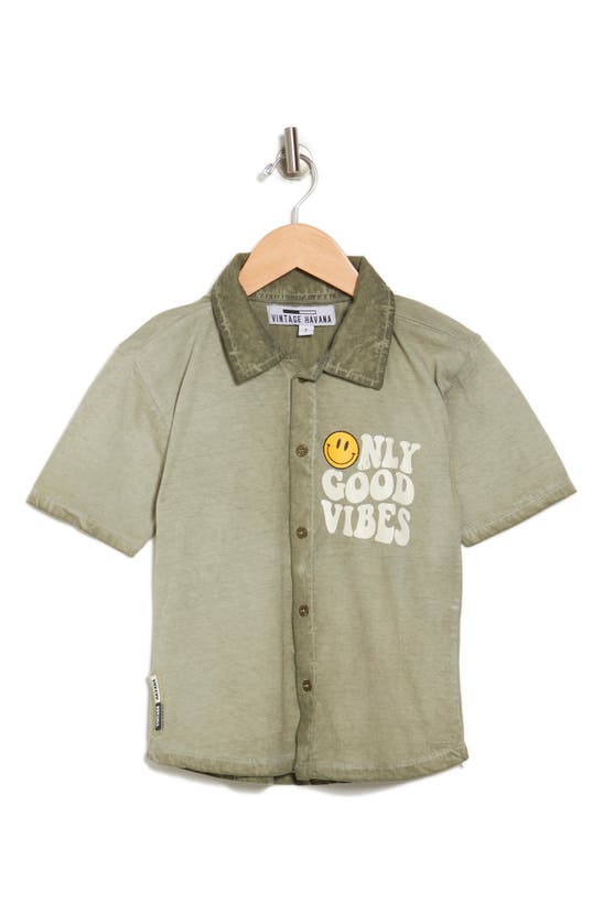 Vintage Havana Kids' Button Down Short Sleeve Shirt In Washed Olive
