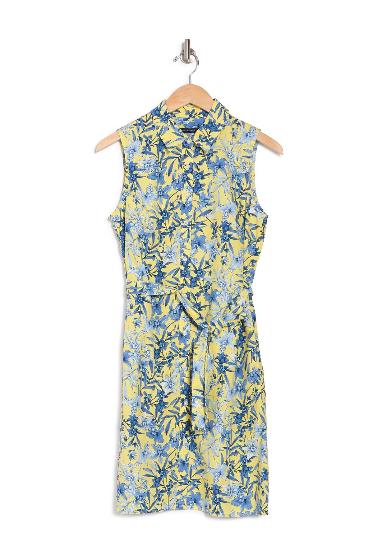 Tommy Hilfiger Belted Floral Print Sleeveless Shirt Dress In Sunshine M