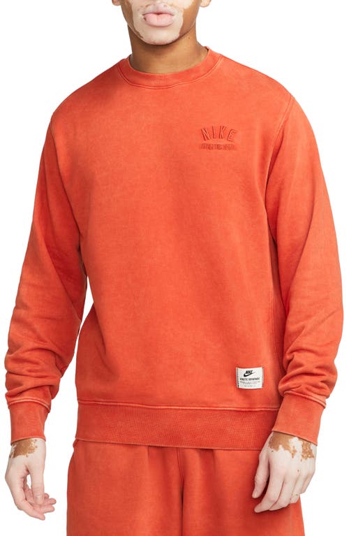 Nike Embroidered French Terry Crewneck Sweatshirt in Cinnabar
