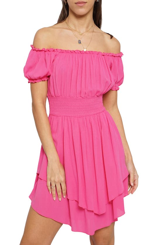 Know One Cares Off The Shoulder Puff Sleeve Minidress In Pink