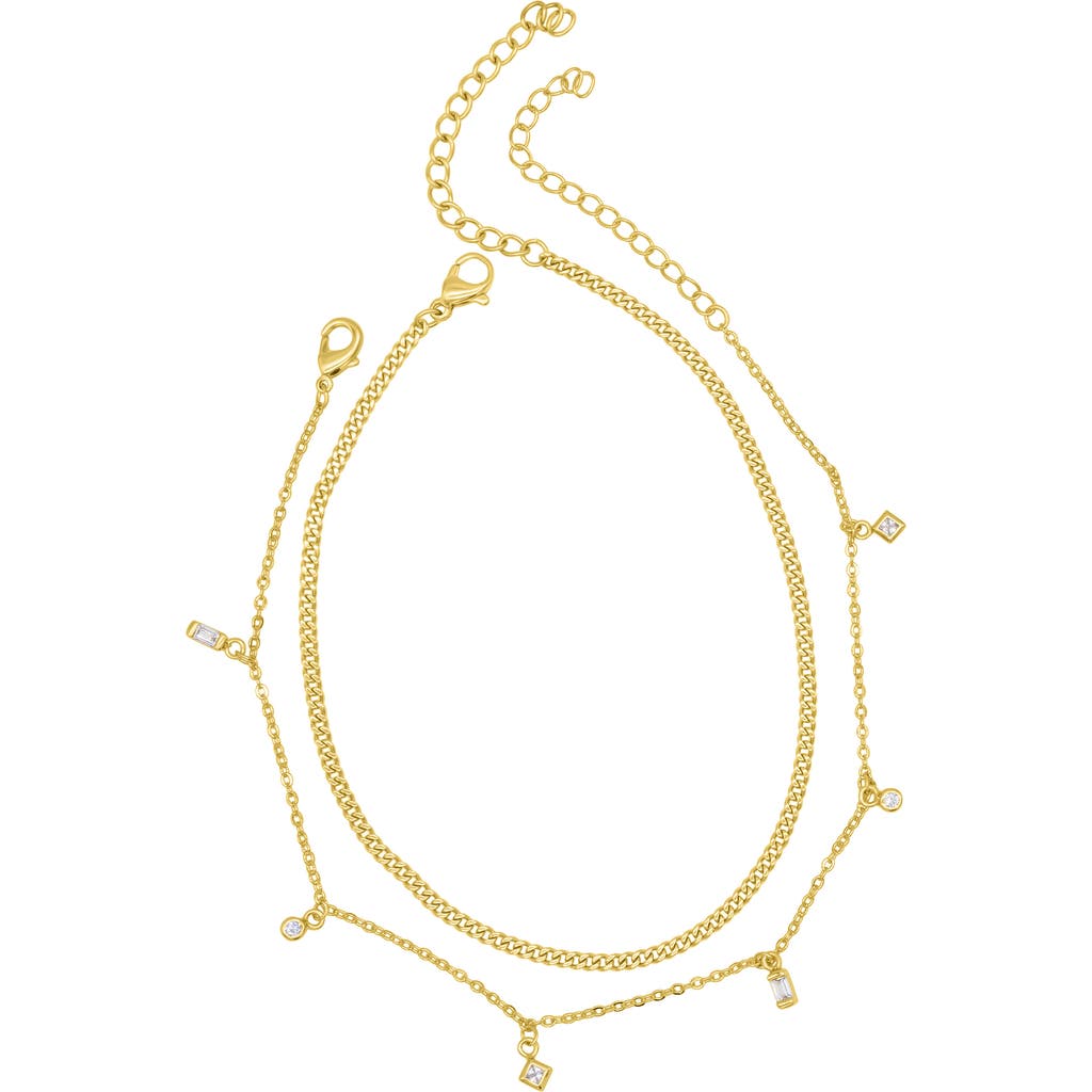 Adornia Two-piece Mixed Chain & Crystal Anklets In Gold