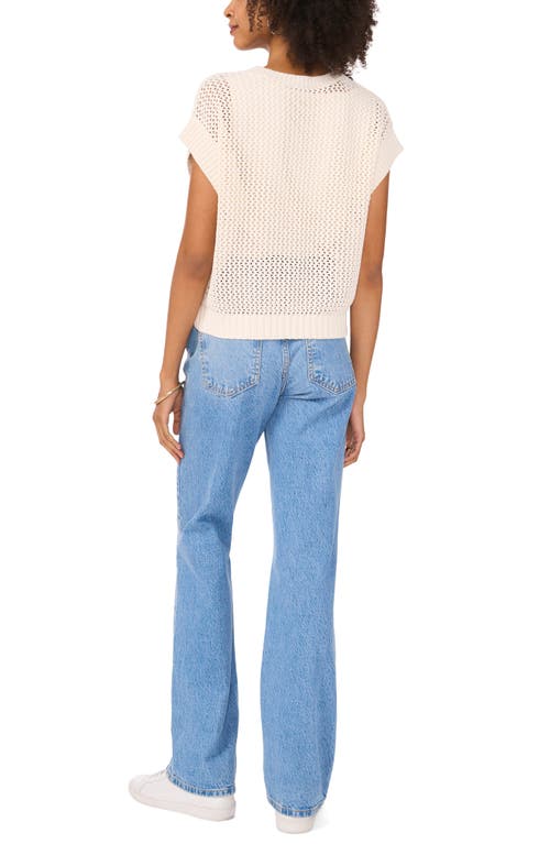 Vince Camuto Open Stitch Short Sleeve Cotton Sweater In Milk