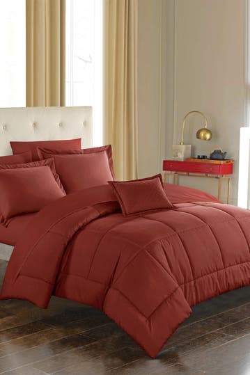 Chic Home Bedding Joshuah Stitched Solid Color Design Bed In A Bag Twin Comforter Set Brick Hautelook