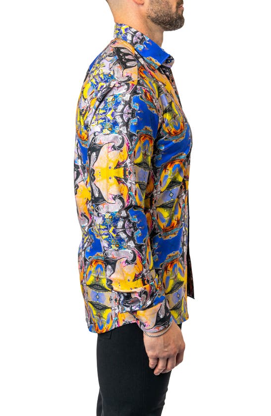 Shop Maceoo Fibonacci Acid Trip Contemporary Fit Button-up Shirt In Blue