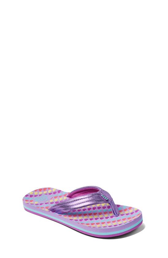 Reef Kids' Ahi Flip Flop In Lavender Hearts | ModeSens