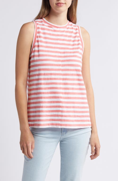 caslon(r) Sleeveless Cotton Blend Crewneck T-Shirt in Coral Rose Tea Charm Stripe