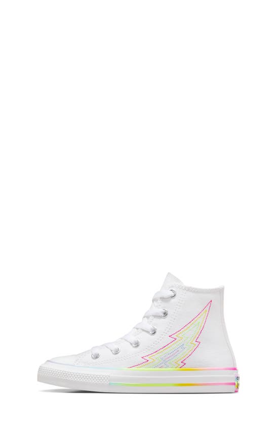 Shop Converse Kids' Pride Chuck Taylor® All Star® High Top Sneaker In White/ White/ Chaos Fuschia