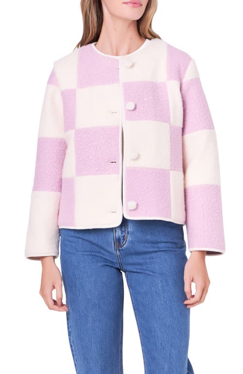 English Factory Women's Shearling Check Cardigan In Lilac/cream