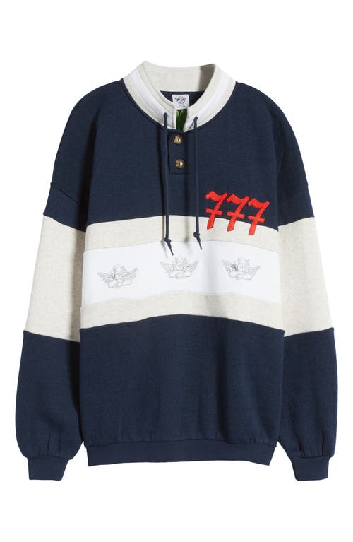 Shop Boys Lie Better Luck Next Time Stripe Graphic Henley Sweatshirt In Navy