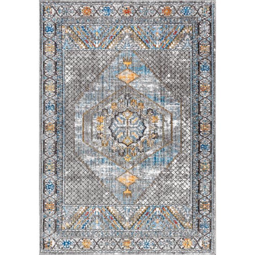 Jonathan Y Izmit Geometric Vintage Medallion Area Rug In Gray/mustard/turquoise