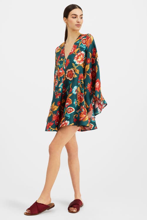 La Doublej Magnifico Belted Floral-print Silk-twill Mini Dress In Hottie Emerald