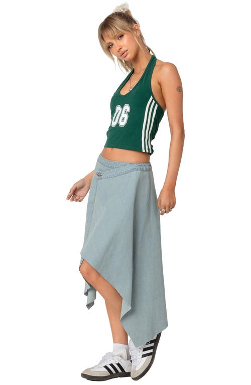 EDIKTED EDIKTED ASYMMETRIC WRAP DENIM MIDI SKIRT