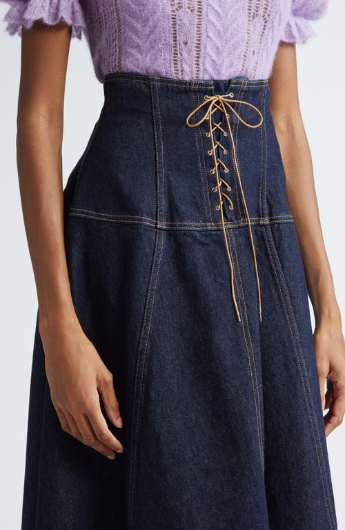 Shop Ulla Johnson The Estelle Lace-up Denim Midi Skirt In Tigris