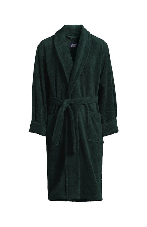 Shop Lands' End Calf Length Turkish Terry Robe In Deep Forest