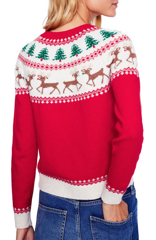 Shop Boden Edie Holiday Fair Isle Crewneck Sweater In Red Reindeers