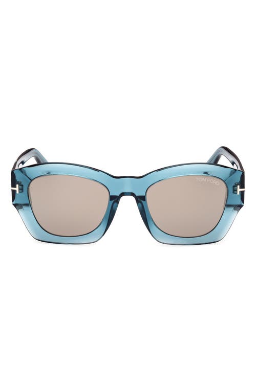 TOM FORD Guilliana 52mm Geometric Sunglasses in Shiny Aqua /Roviex Mirror at Nordstrom