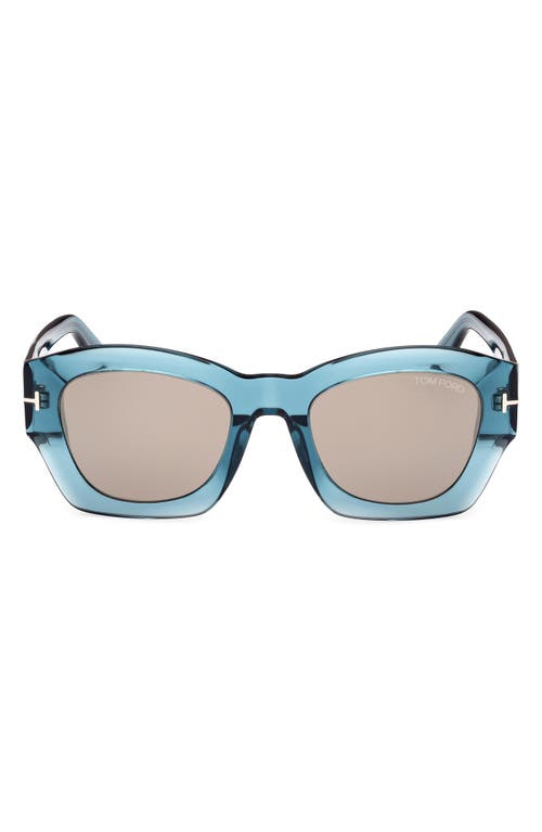 Shop Tom Ford Guilliana 52mm Geometric Sunglasses In Shiny Aqua/roviex Mirror