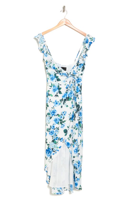 Lumiere Floral Ruffle High-low Wrap Dress In White