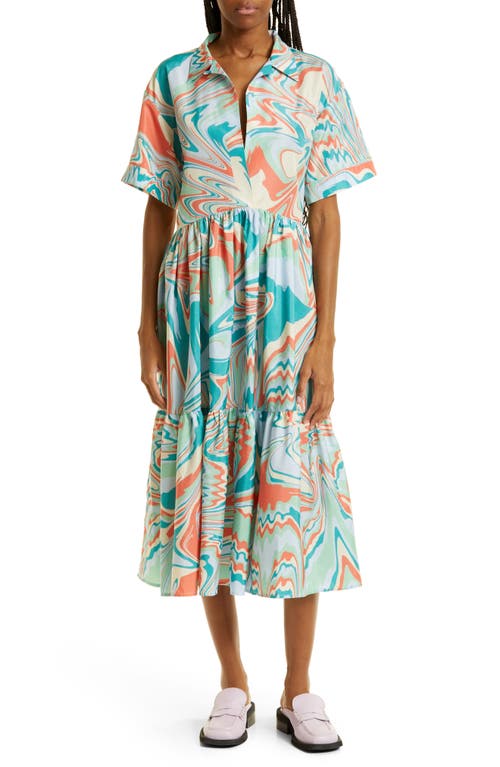 Kimberly Goldson Donni Ruffle Hem Midi Dress in Coral Print