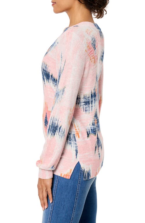 Shop Nic + Zoe Nic+zoe Abstract Floral Waffle Stitch Sweater In Pink Multi