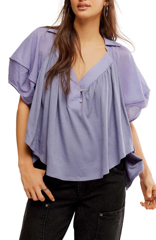 Free People Sunray Mixed Media Cotton Jersey Babydoll Top In Purple