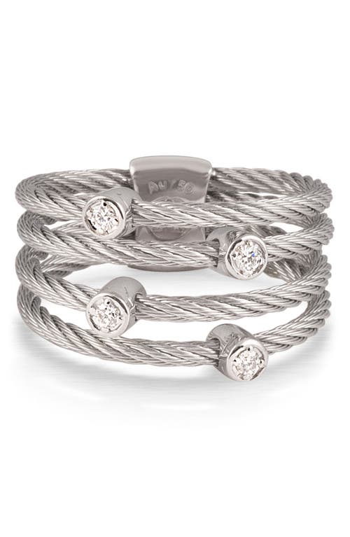 Shop Alor ® 18k White Gold & Stainless Steel Diamond Twisted Cable Ring In Grey