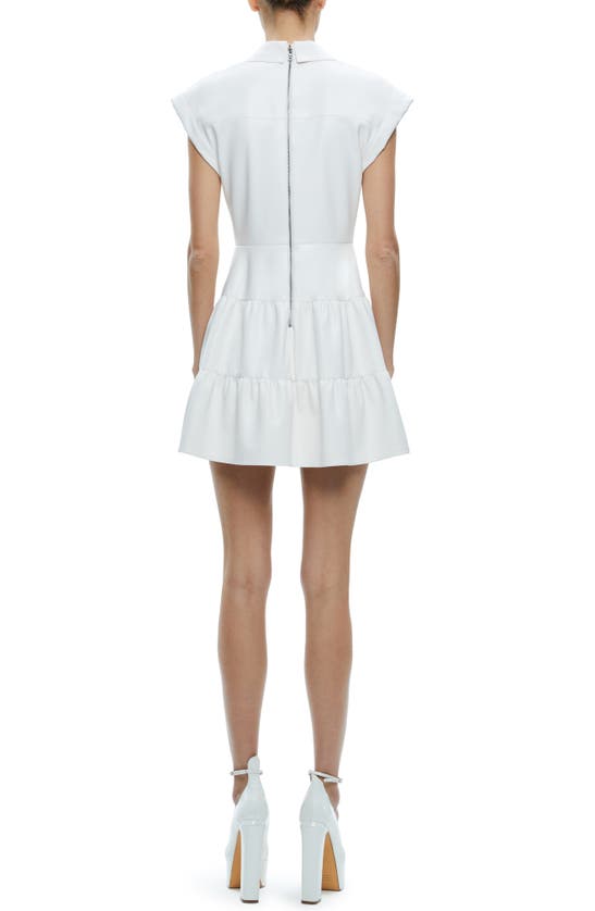 Alice And Olivia Mila Faux Leather Twist Front Cap Sleeve Dress In Off White