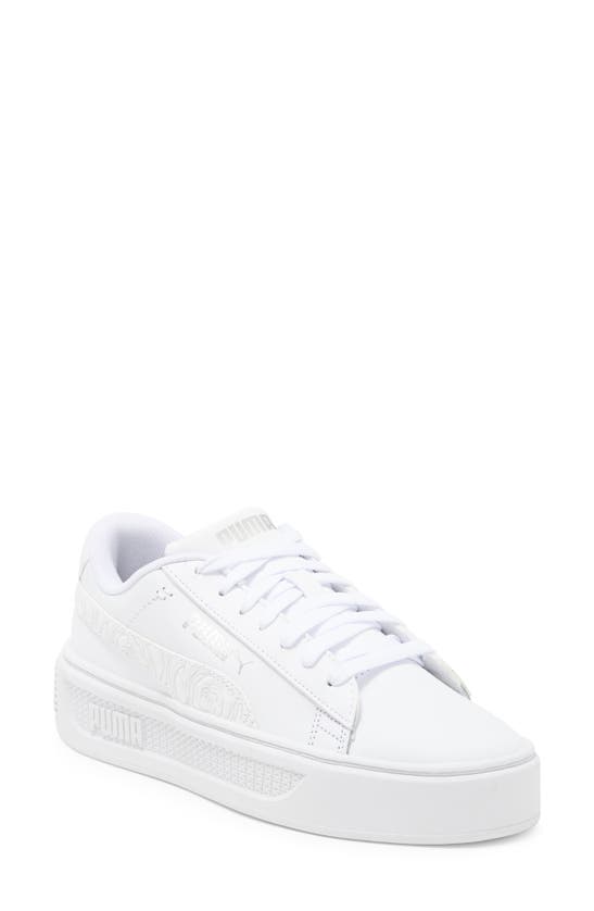 Shop Puma Smash Platform V3 Imprint Sneaker In White- Silver
