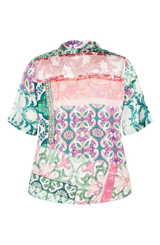 Shop City Chic Paisley Satin Button-up Shirt In Paisley Tile