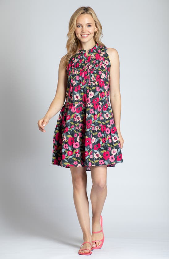 Apny Print Pintuck Sleeveless Babydoll Dress In Red Multi