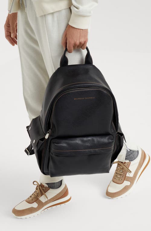 Shop Brunello Cucinelli Grained Calfskin Backpack In Black