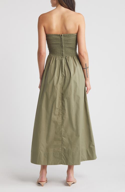 Shop Faithfull The Brand Dominquez Strapless Midi Dress In Khaki