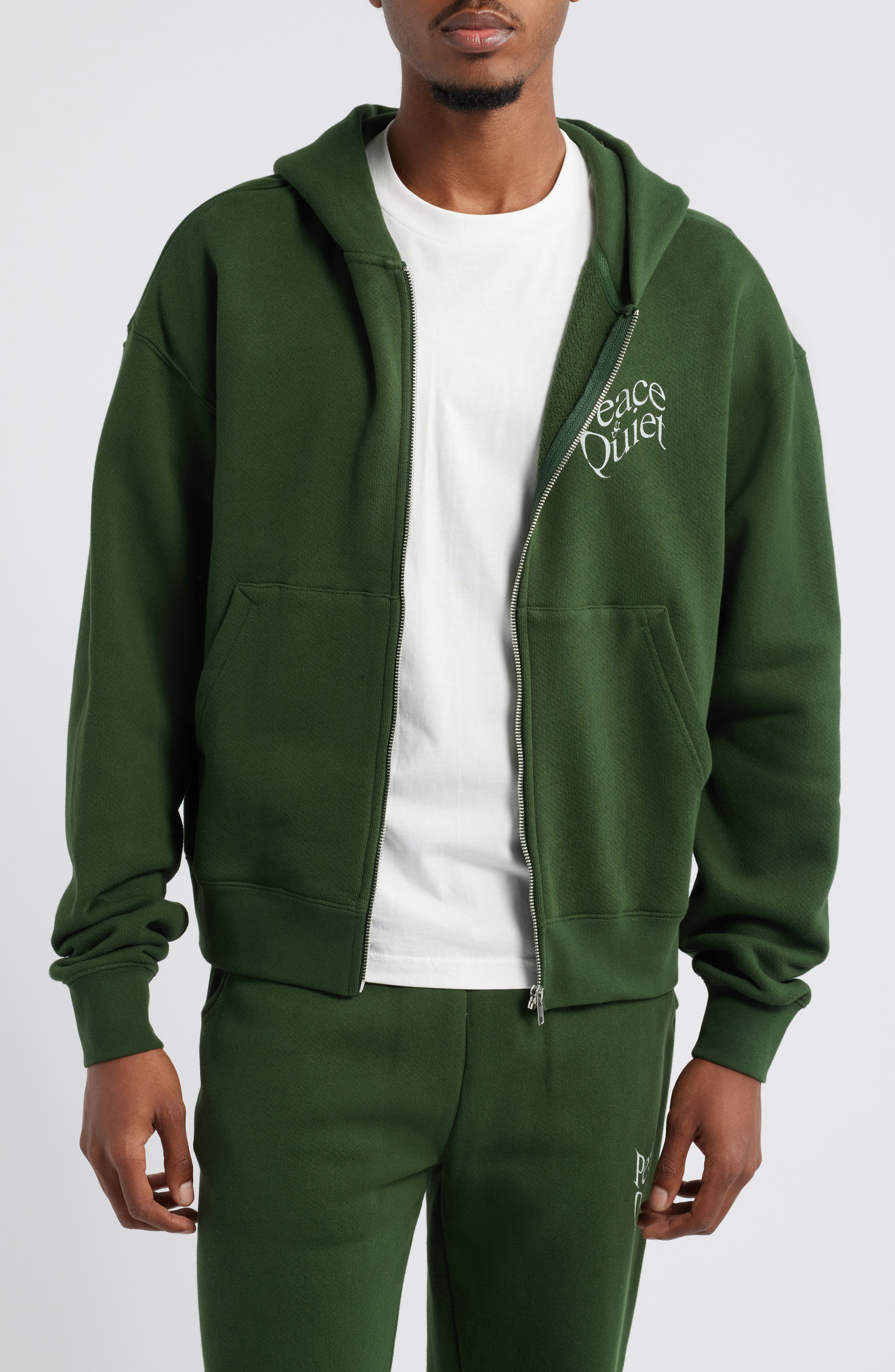 Museum of Peace & Quiet Warped Logo Pigment Dyed Zip Hoodie in Forest 