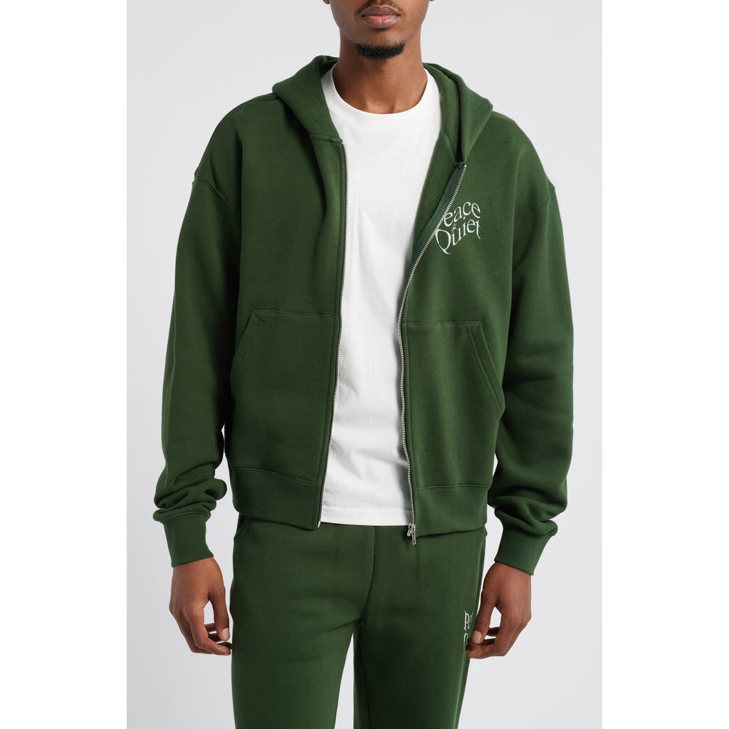 Museum of Peace & Quiet Warped Logo Pigment Dyed Zip Hoodie in Forest