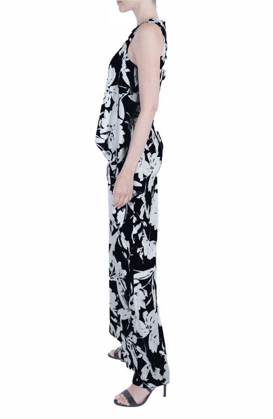 Shop Julia Jordan Floral Print Sleeveless Wide Leg Jumpsuit In Black/ivory