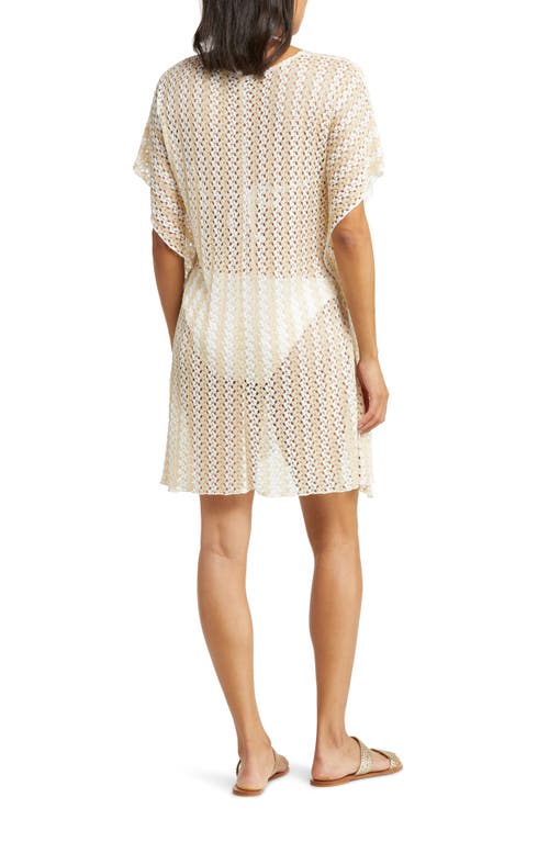 Shop Becca Golden Sheer Lace Cover-up Tunic In White/gold