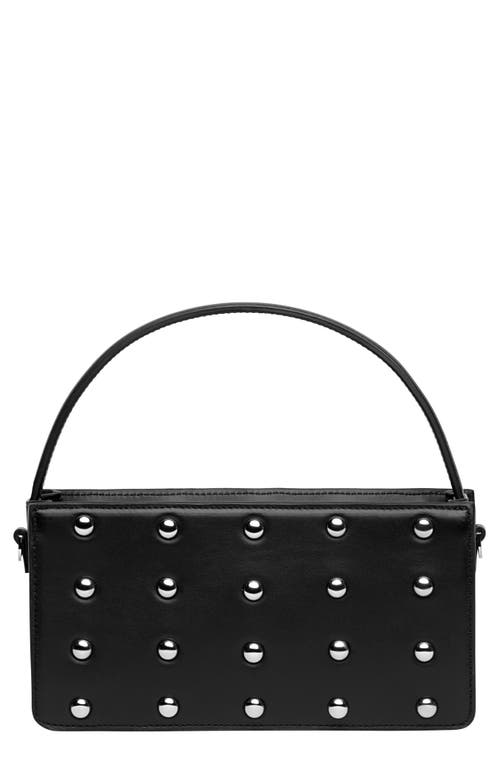 Logan Studded Leather Top Handle Bag in Black/Silver
