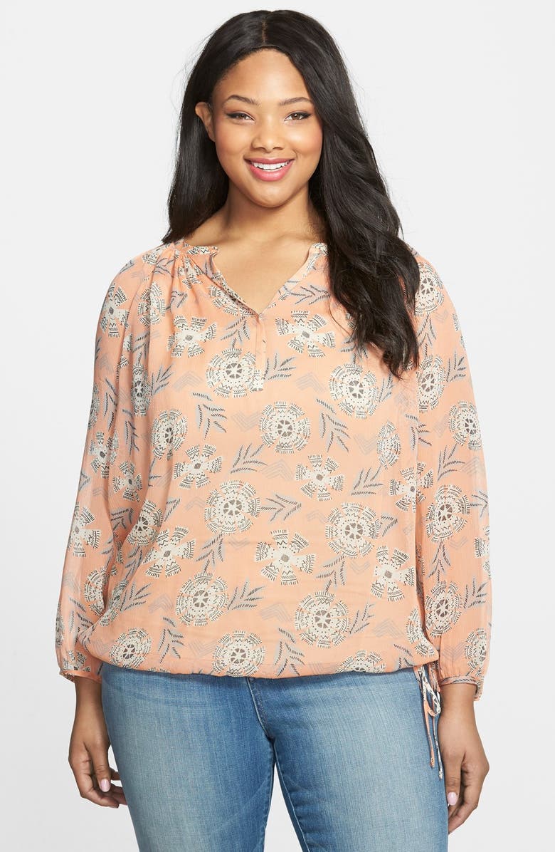 Lucky Brand 'Riviera' Floral Print Silk Peasant Blouse (Plus Size ...