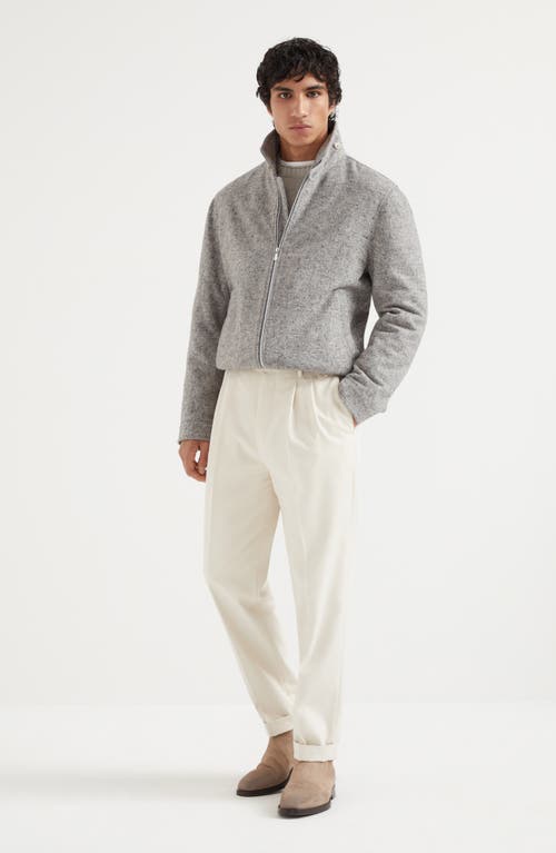 Shop Brunello Cucinelli Cotton And Virgin Wool Gabardine Leisure Fit Trousers With Double Pleats And Tabb In Off-white