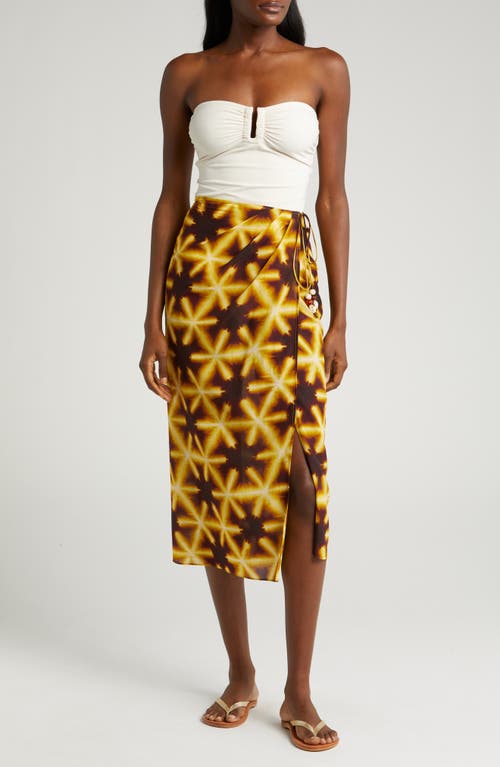 Anya Bleach Dye Cotton Blend Cover-Up Wrap Skirt in Amber