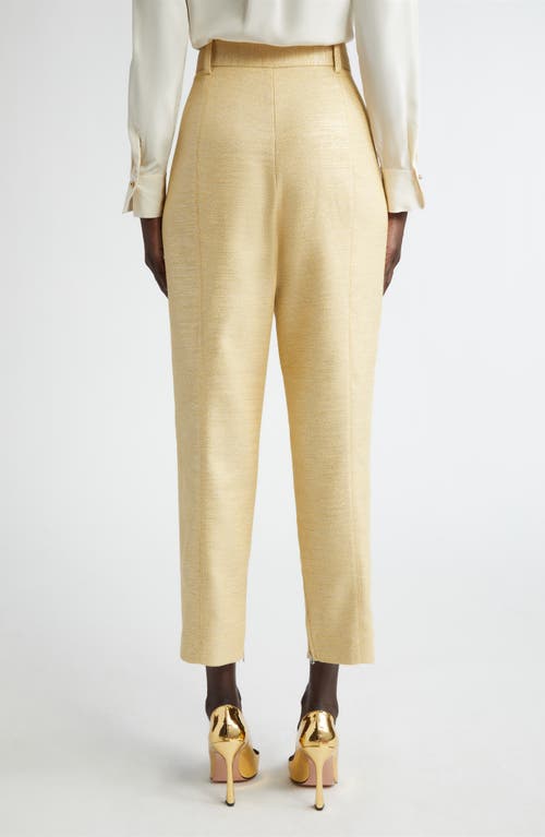 St John High-rise Slim-leg Ankle Zip-hem Metallic Twill Pants In Silver/sunflower Multi