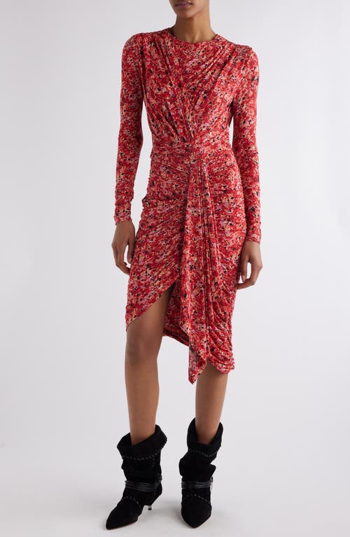 Shop Isabel Marant Zorah Long Sleeve Draped Jersey Dress In Red