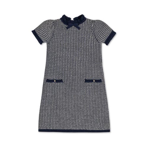 Shop Hope & Henry Girls' Organic Ruffle Edge Sweater Dress, Toddler In Chunky Navy Tweed