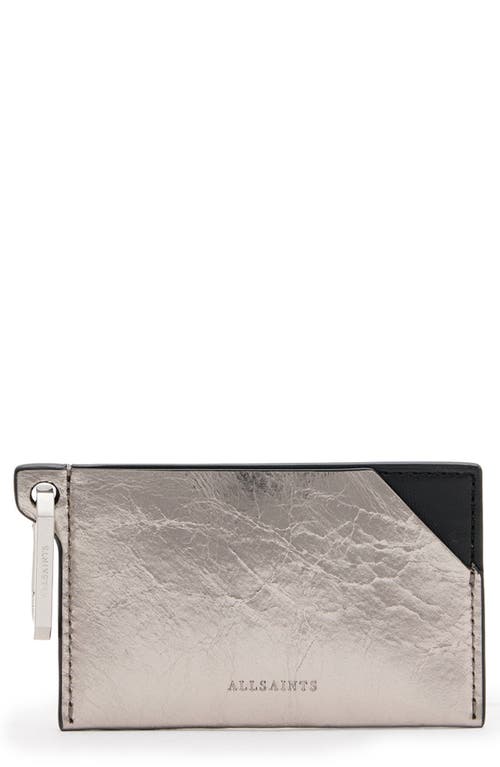 Shop Allsaints Hex Leather Cardholder In Gunmetal Grey
