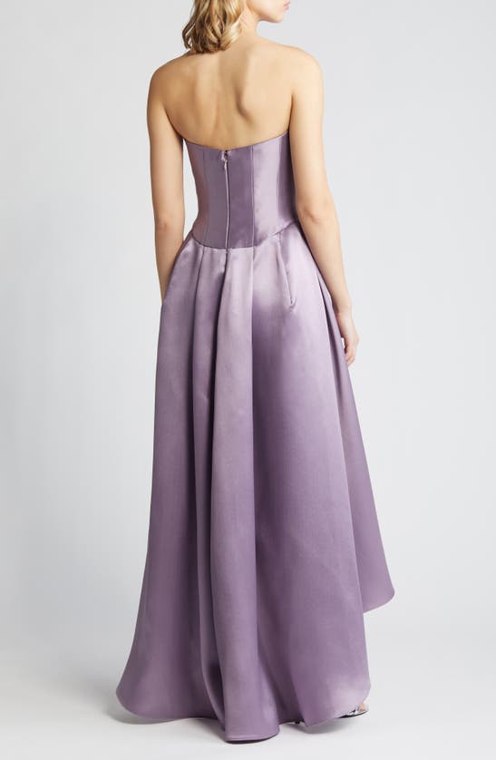 Shop Amsale Strapless High-low Mikado Gown In Violet