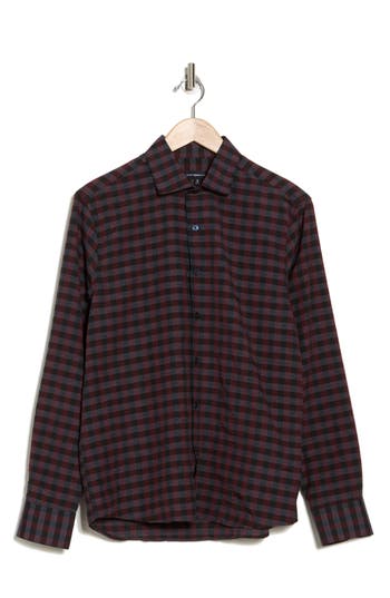 Westzeroone Brave Gingham Check Long Sleeve Button-up Shirt In Navy