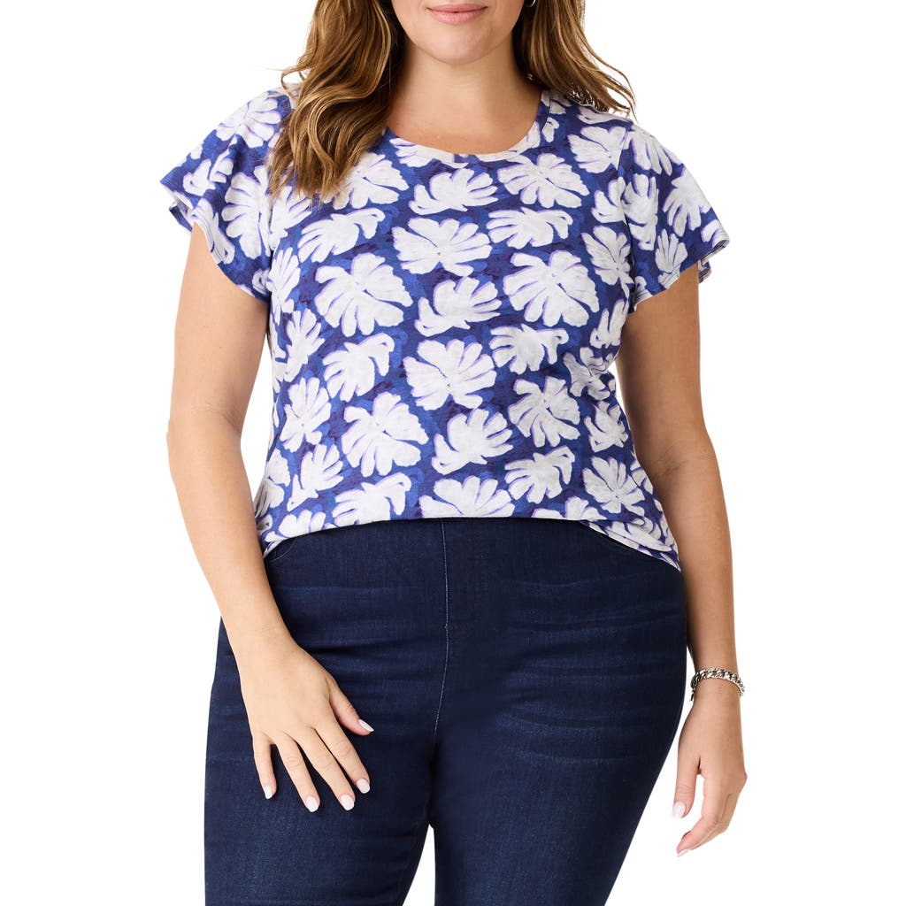 Nzt By Nic+zoe Shadow Palm Flutter Sleeve T-shirt In Blue