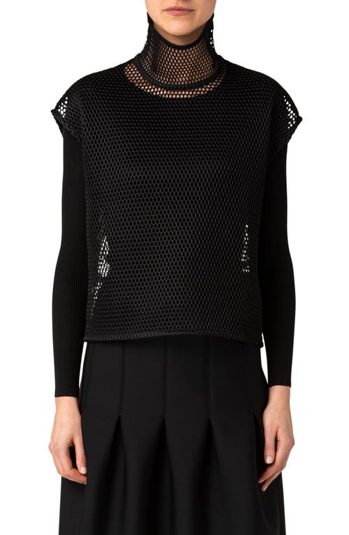 Akris Two-Piece Silk & Cotton Rib Sweater with Mesh Overlay Top in 009 Black at Nordstrom, Size 8