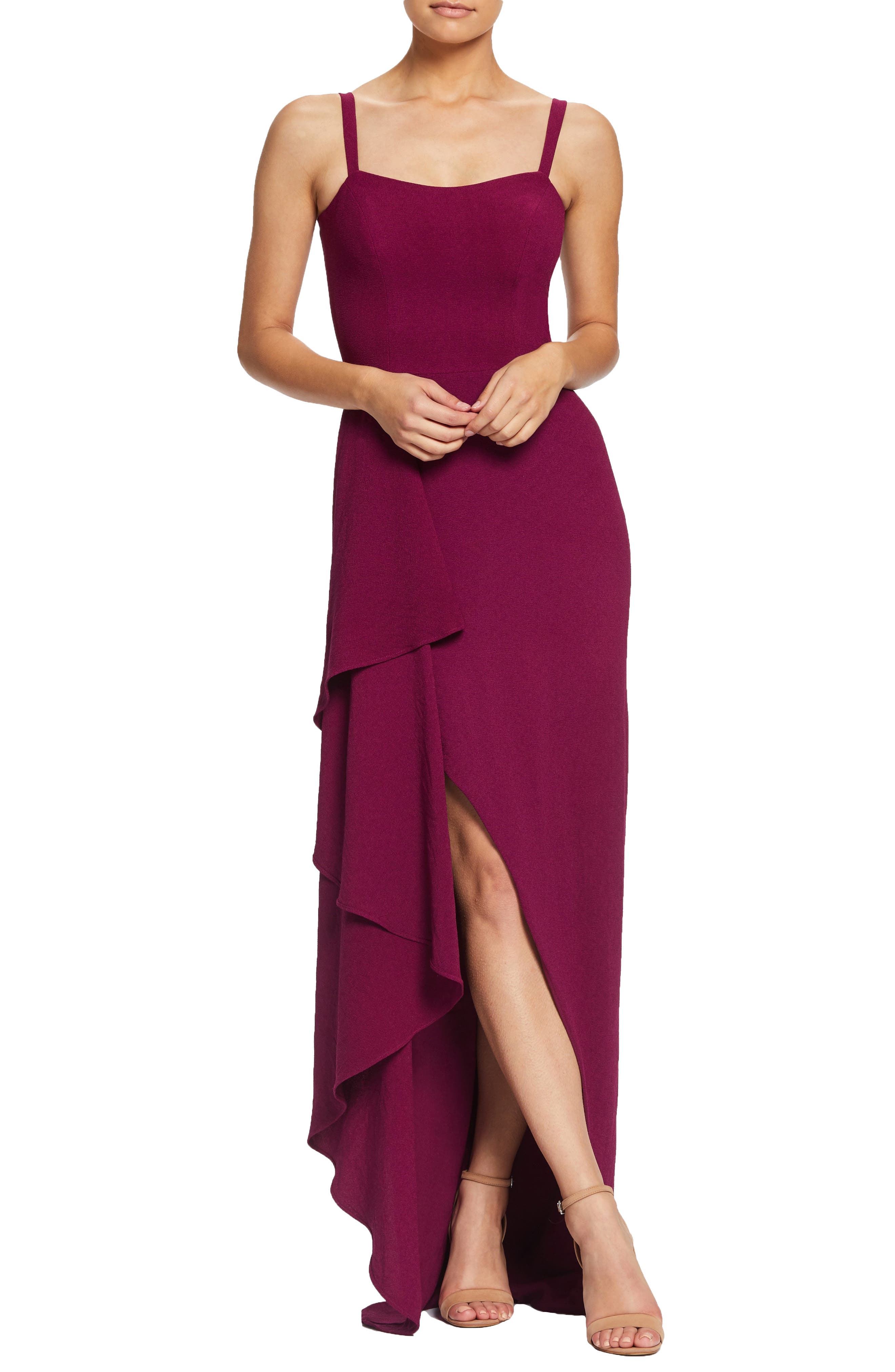 Dress The Population Cora Sleeveless Waterfall Crepe Gown